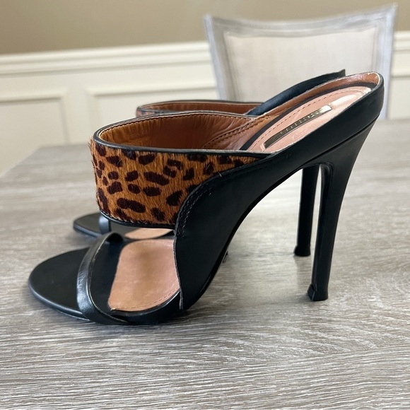 40-Schultz Black Leather and Leopard Stiletto Sandals Size: 8 Med. - Picture 4 of 12